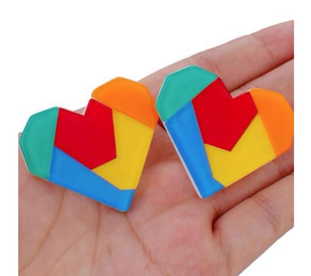 Acrylic Colourful Heart Statement Earrings For Women