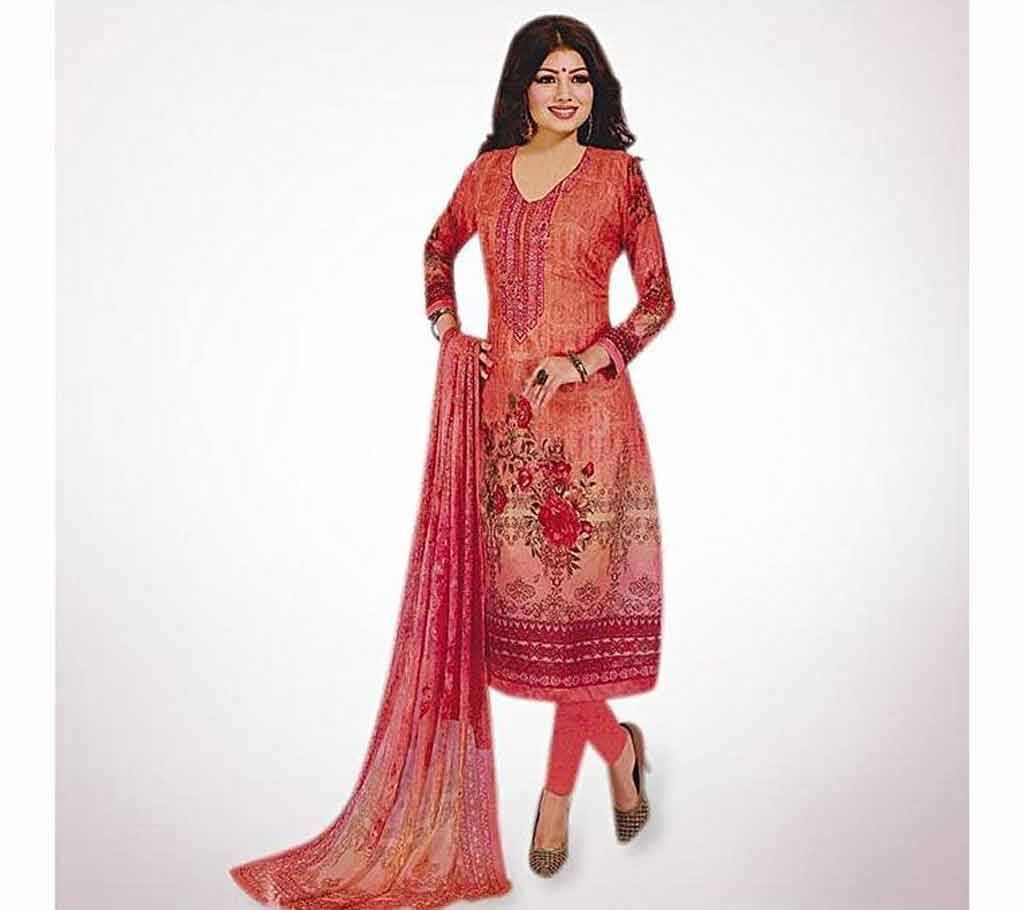 Unstitched Red Embroidery Cotton Salwar Kameez (Copy)
