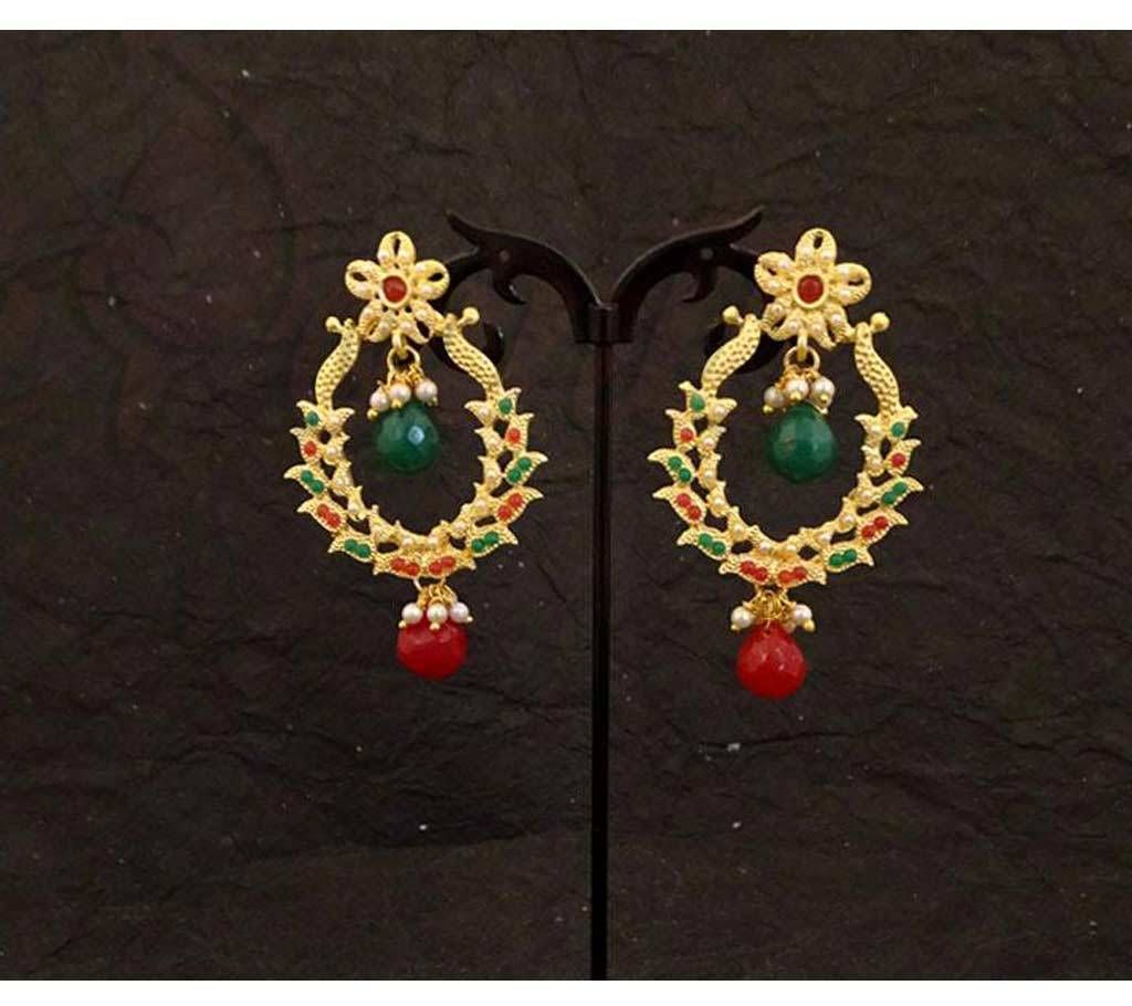 LEAF DALI DECORATED POLO STYLE ANTIQUE EARRINGS (by Pink Point - ER-2335-36)