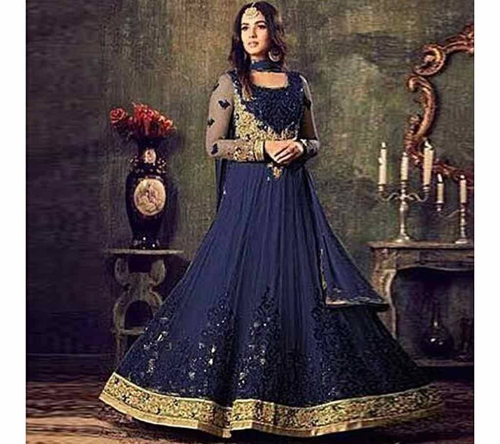 Unstitched Navy Blue Embroidery Georgette Gown (Copy)