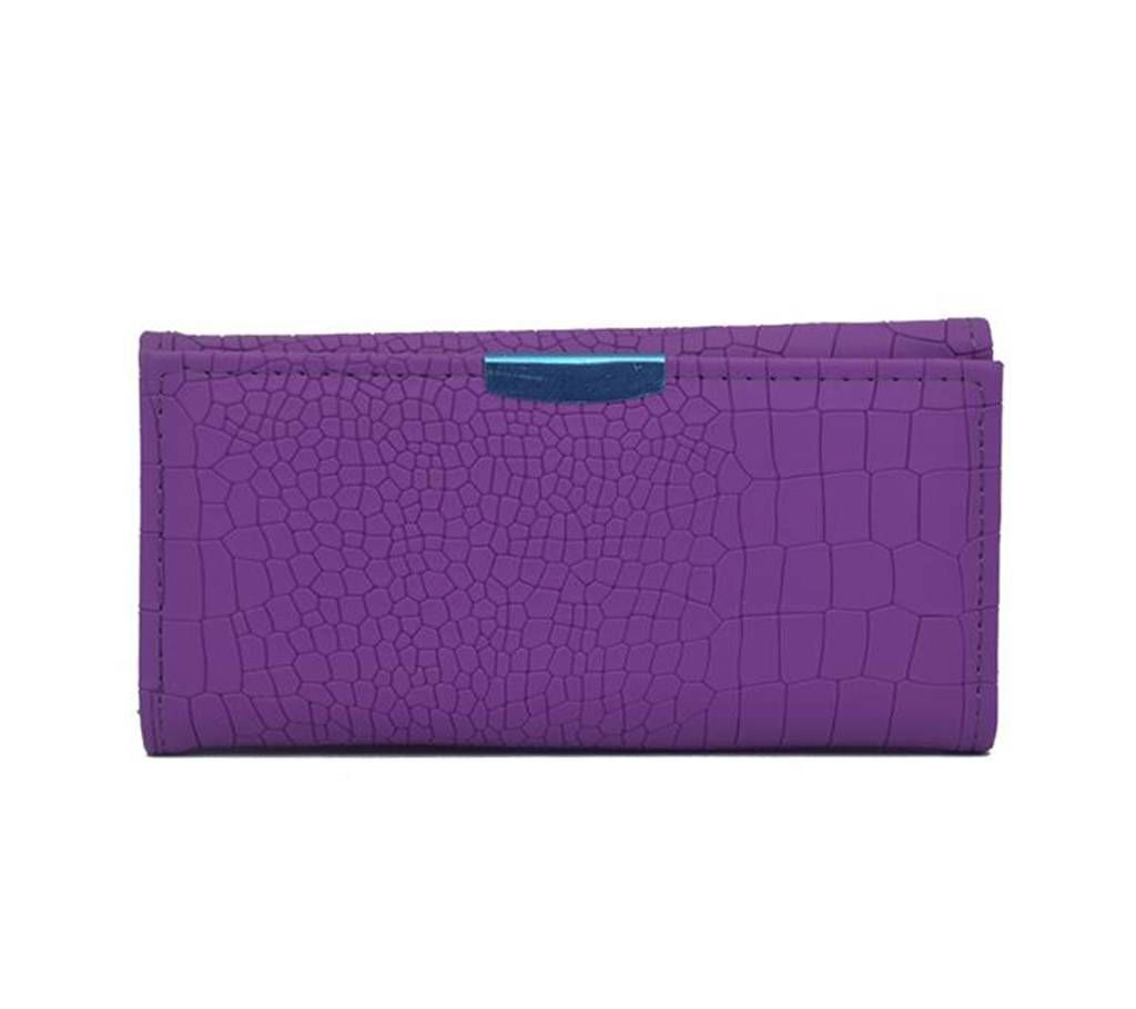 Women Wallet Soft Leather Crocodile Pattern Designe Trifold Multi Item Organizer Lady Clutch-Purple