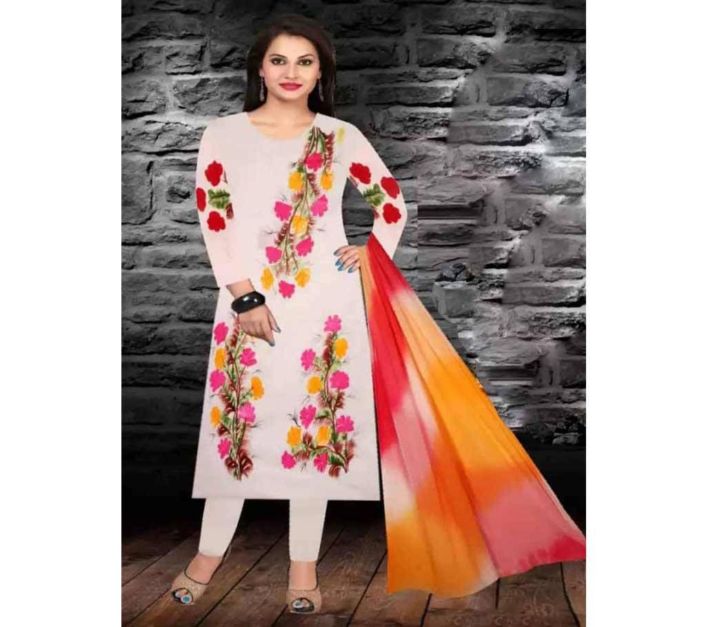 Unstitched White Printed Shalwar Kameez 