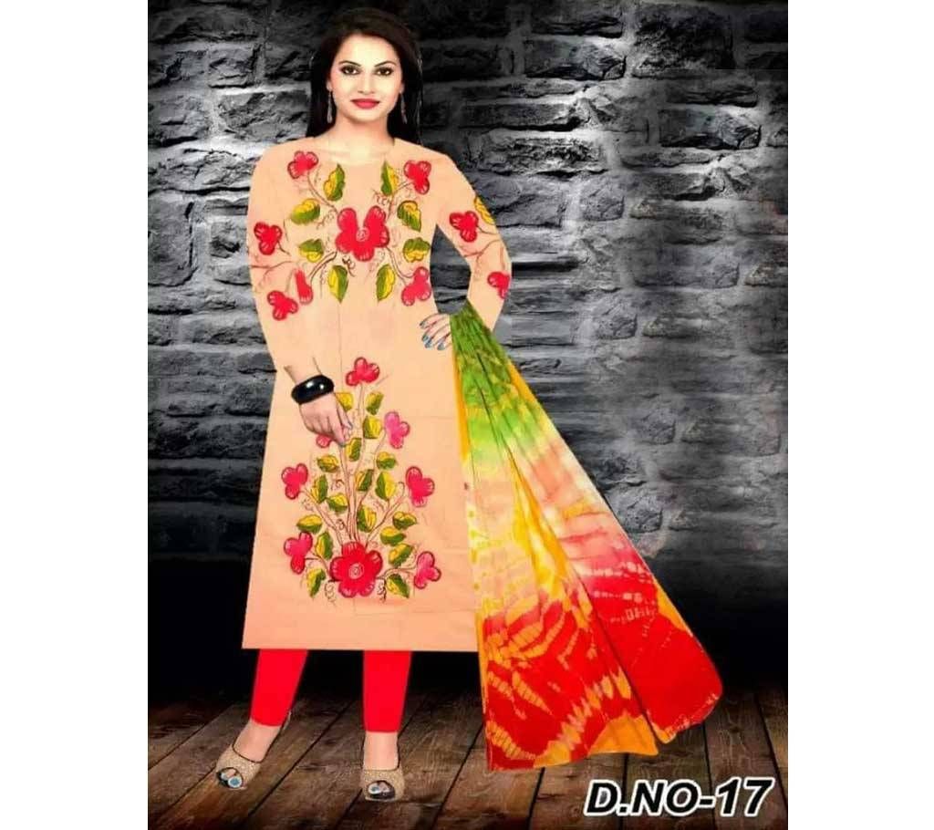 Un-stitched Rajdhani Voyel Cotton Hand print Salwar kameez St block-923 - Copy