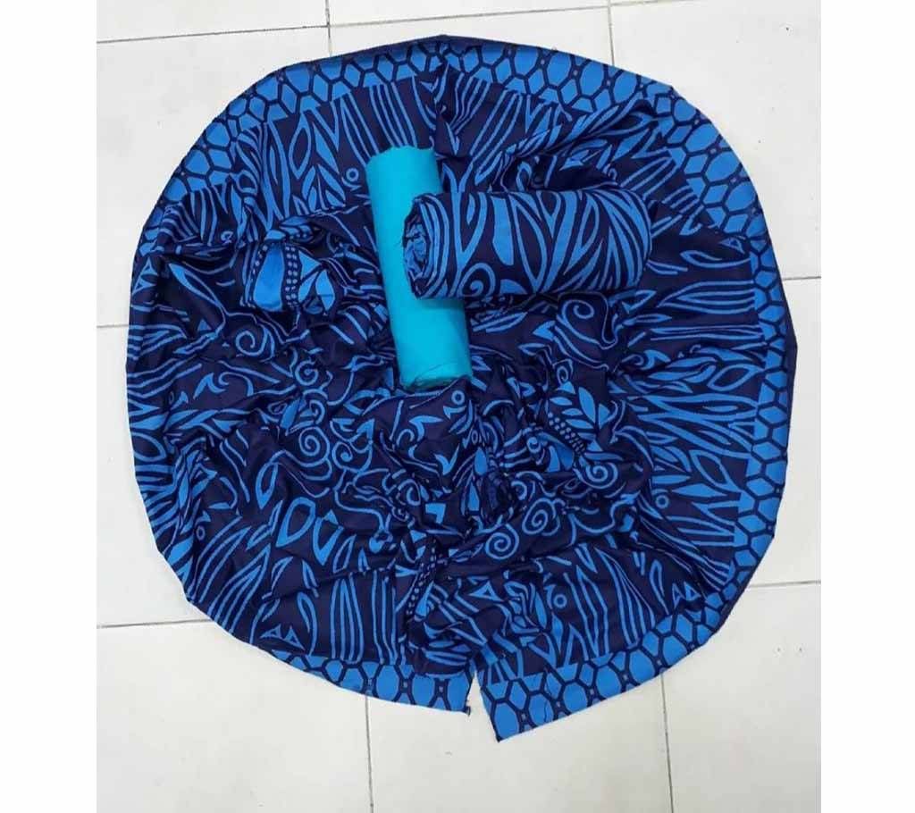 Joypuri Cotton Screen Print - Blue Color With Navy Blue Color Multi Design