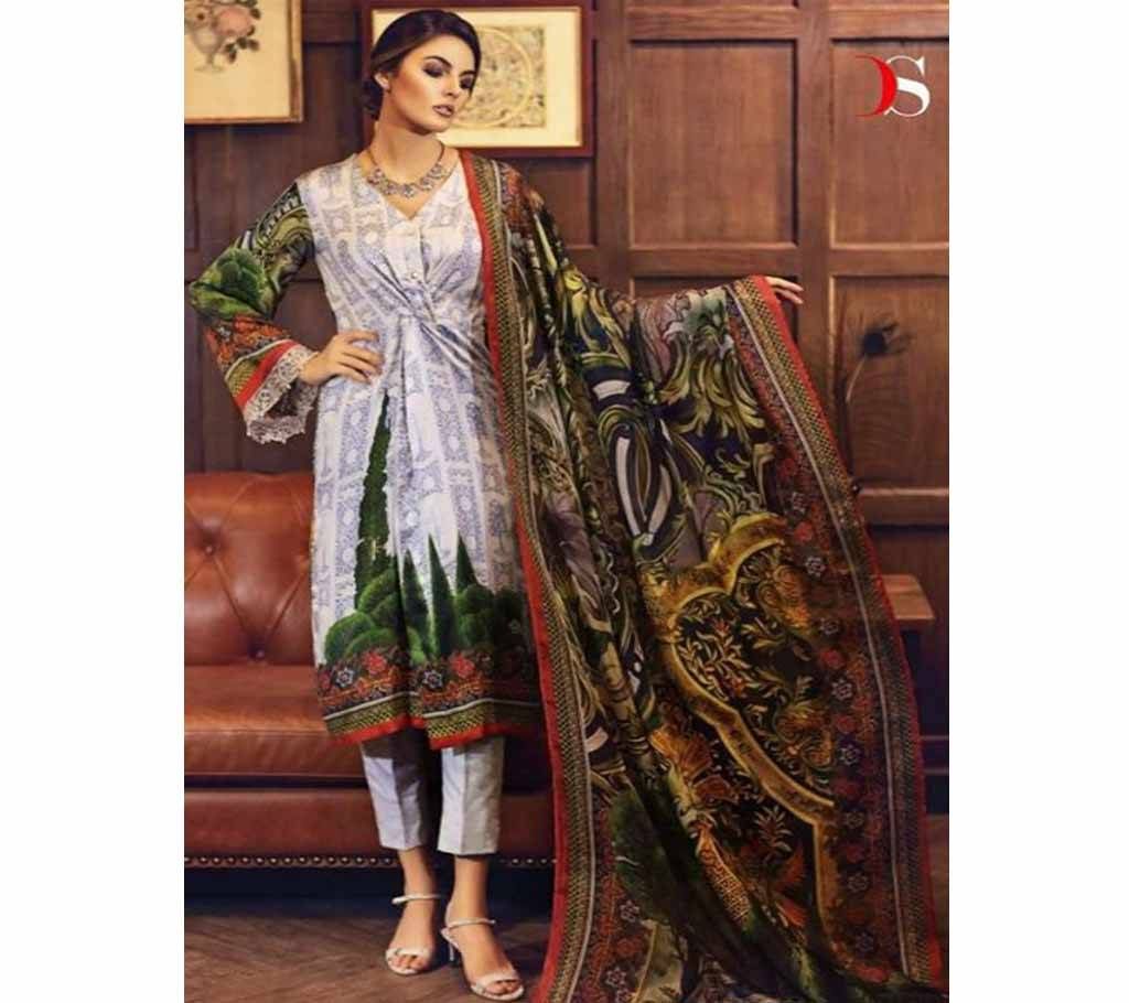 Pure japan satin digital print with embroidery Unstitched Suit 