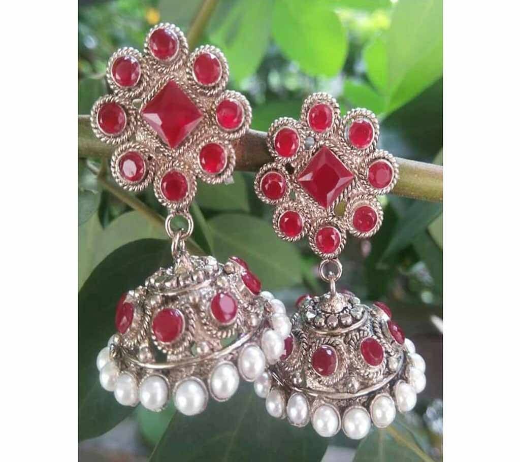 indian silver Stone settings earring