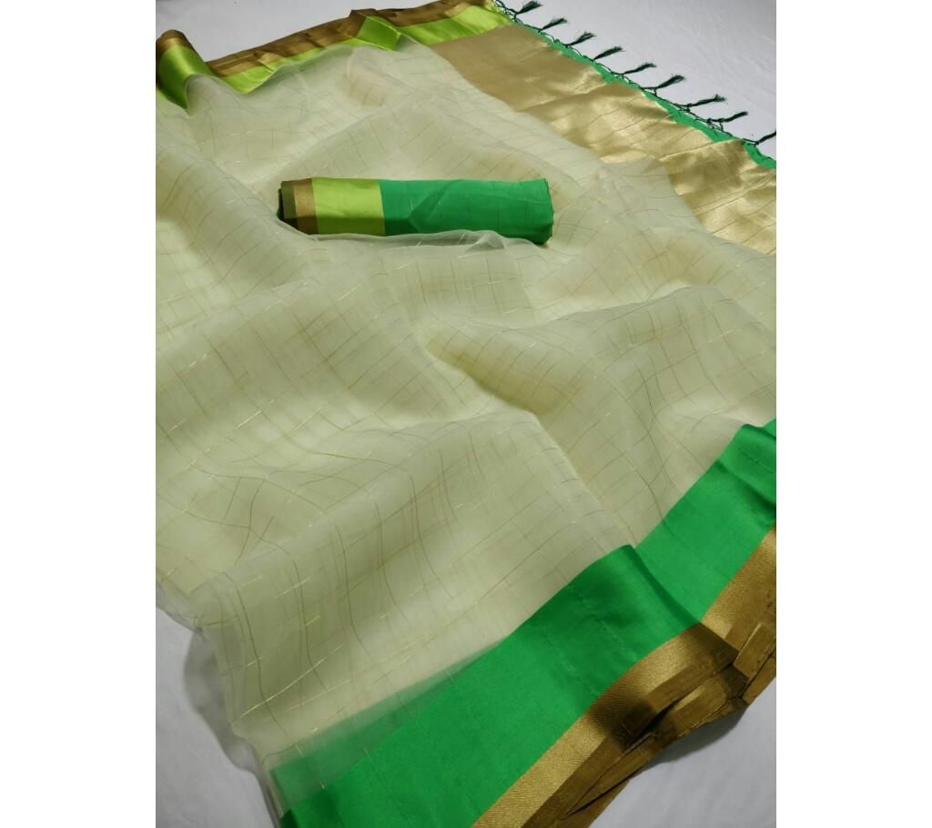 ORGANGA CHEX Saree with blouse pice 03 with green with paste and golden color paar