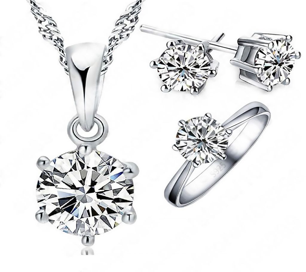 Sterling Silver Crystal Necklace Ring Earring