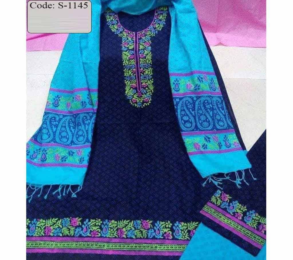 Block Printed Unstitched Cotton Replica Three piece