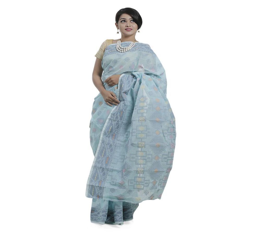 Sky Blue Cotton Tangail Jamdani Saree