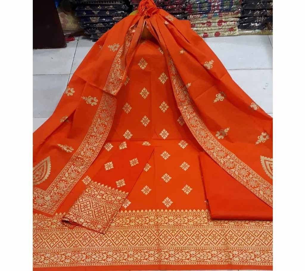 Unstitched  Orange Cotton screen Printed Salwar Kameez for Women