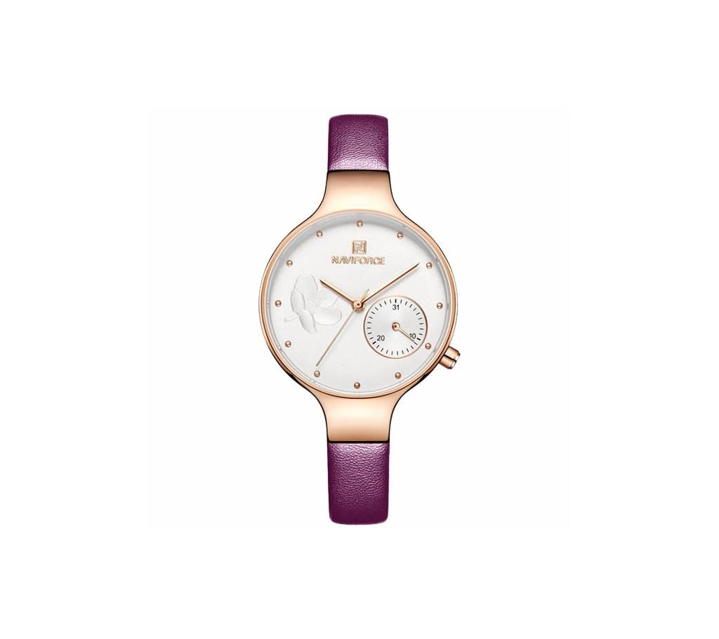 NAVIFORCE NF5001 Purple PU Leather Sub-Dial Chronograph Watch For Women - Purple & RoseGold