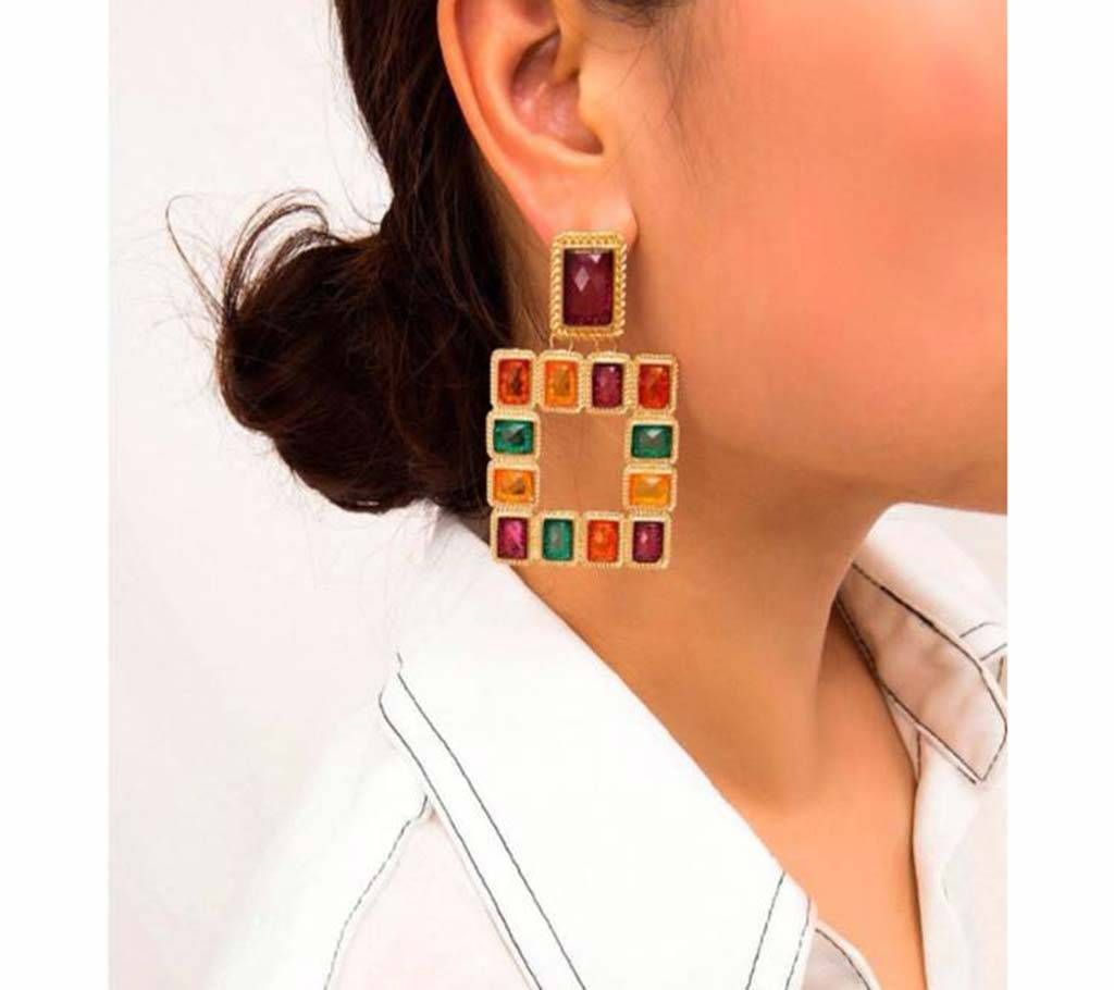 Geometric Square Rinestone Crystal Earrings