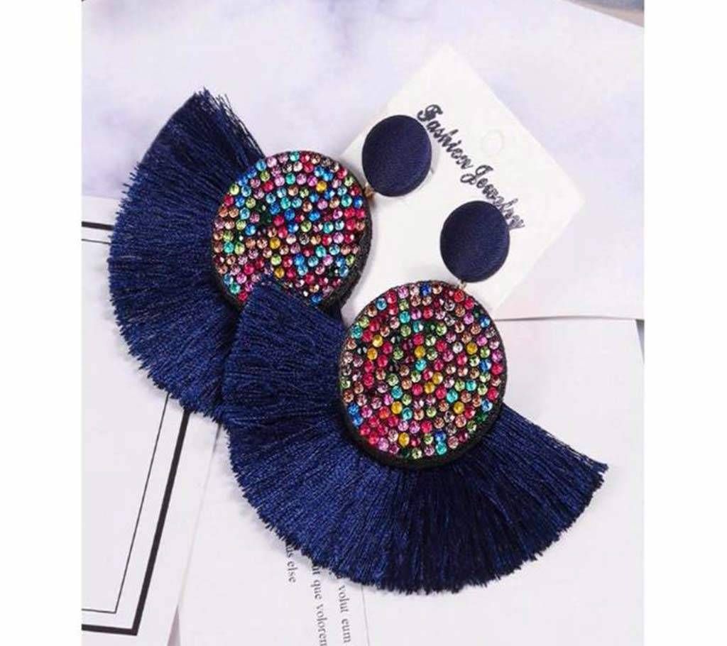 Tassel Crystal Silk Fabric Drop Earrings For Women