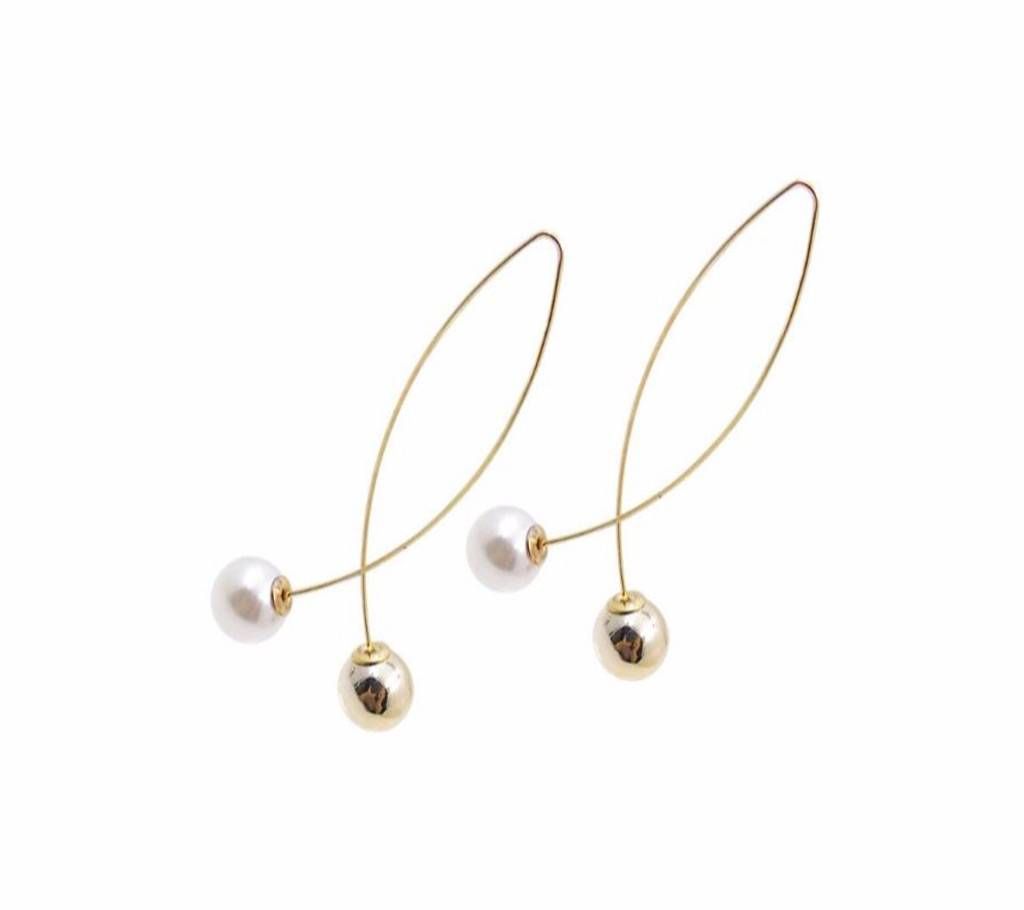 Long Simple Cross Imitation Pearl Earrings
