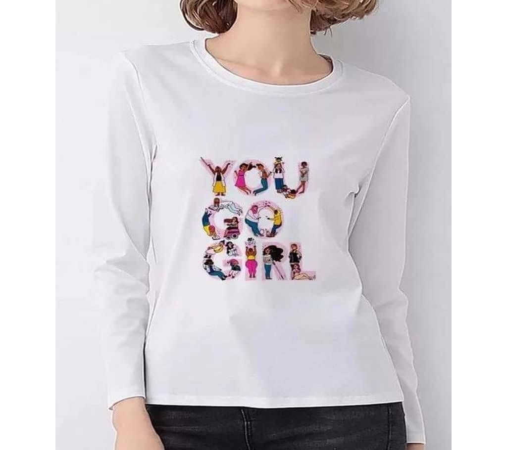 Half Sleeve Cotton Tshirt For Womnen - White
