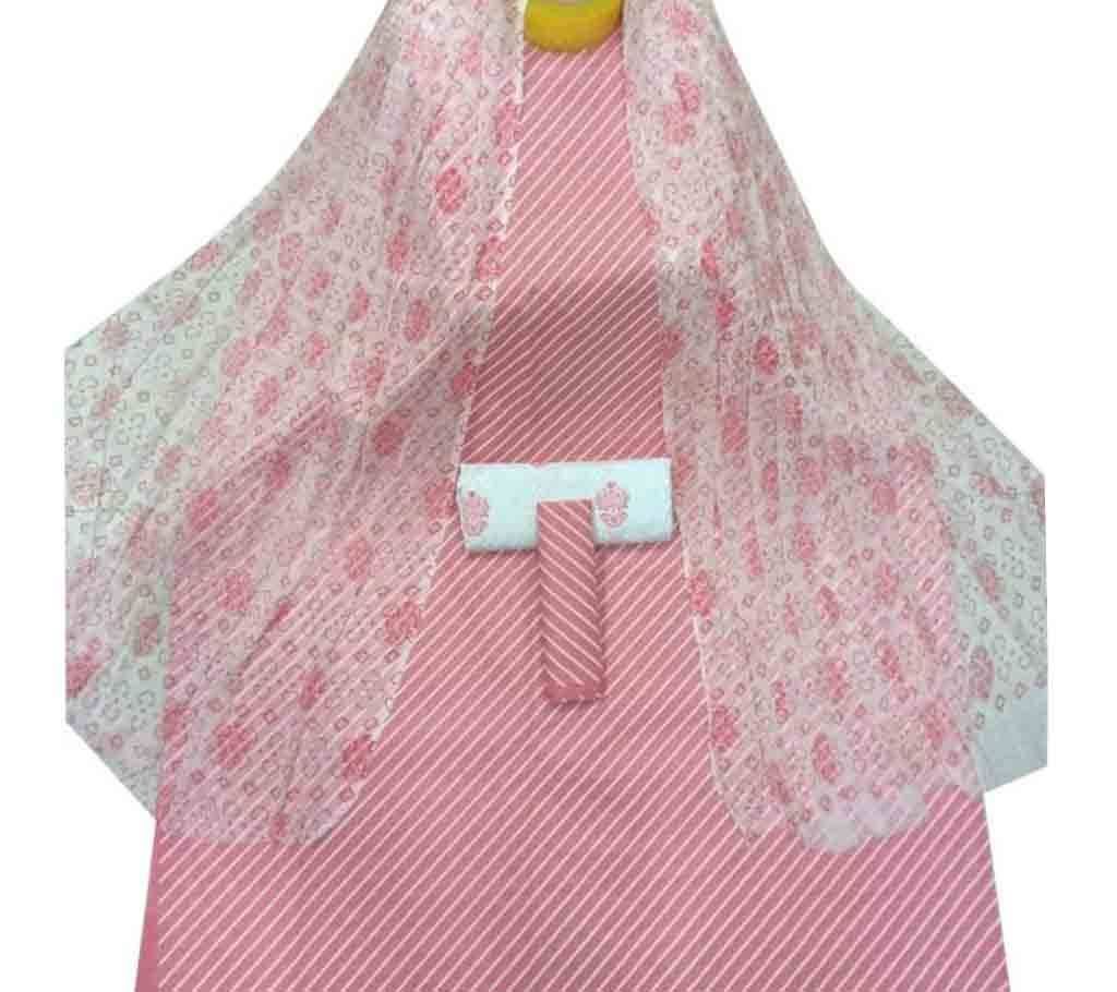 Unstiched Pink Skin Printed Cotton Three Piece