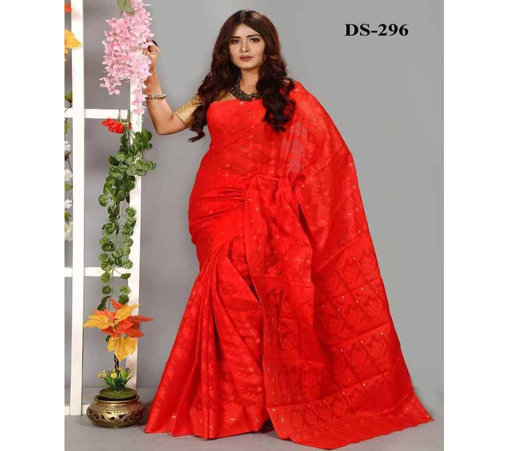 Jamdani Silk Saree With Blouse Piece-Red