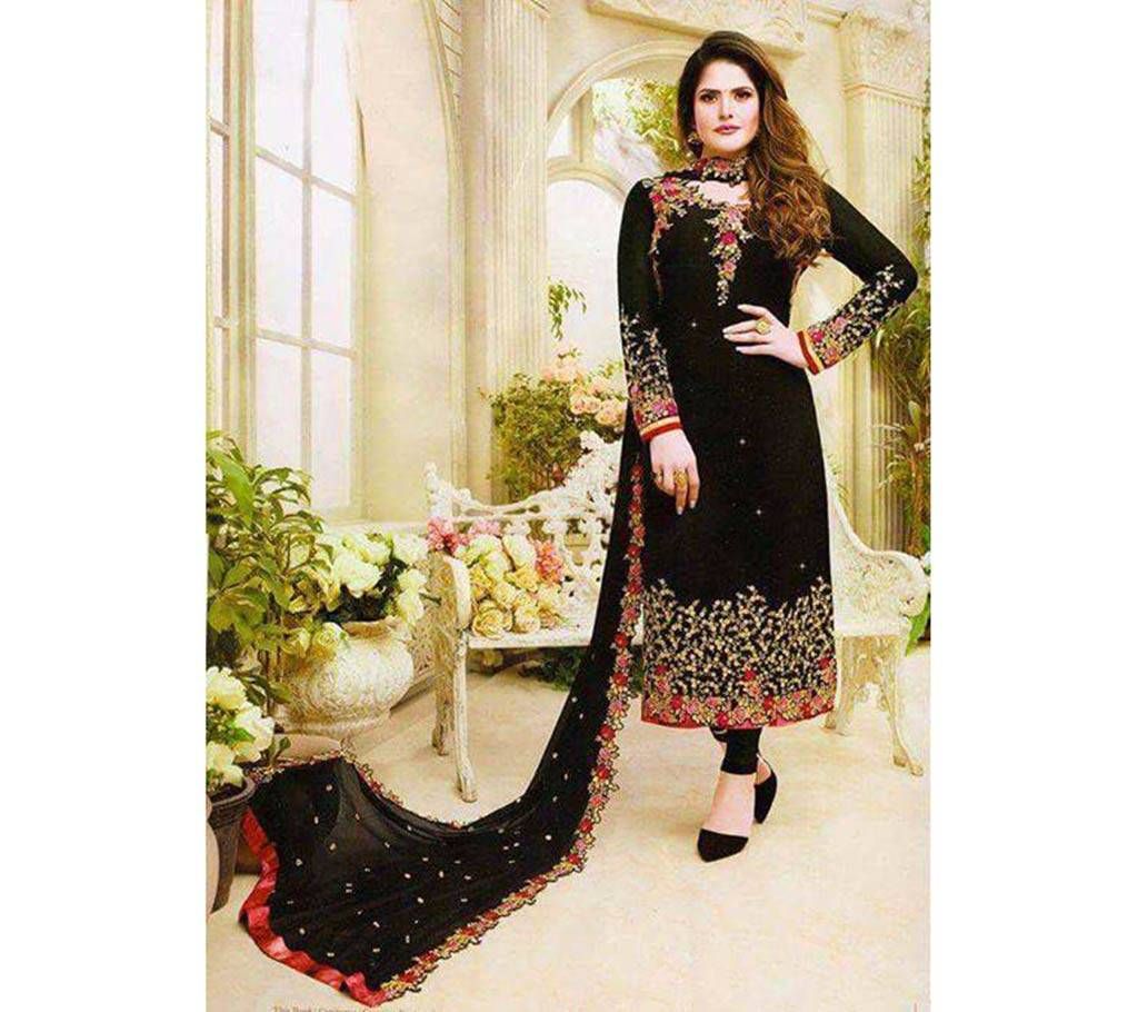 Unstitched cotton replica embroidery three piece