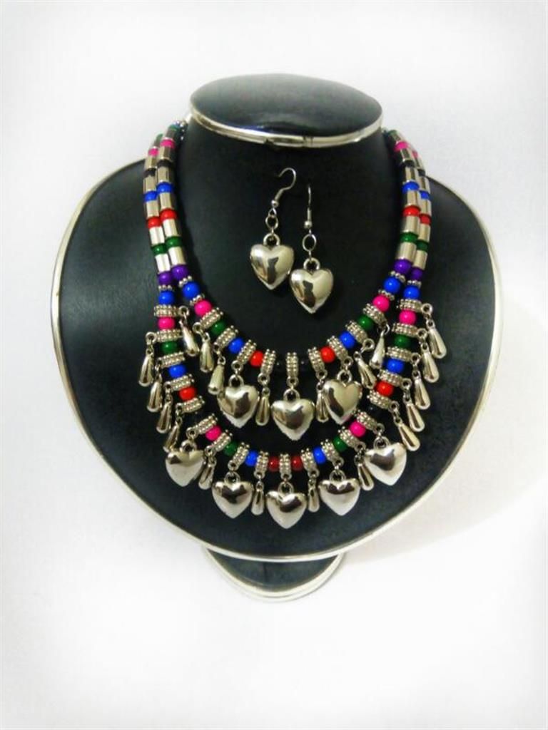 Beads Setting Metal Necklace With Earing