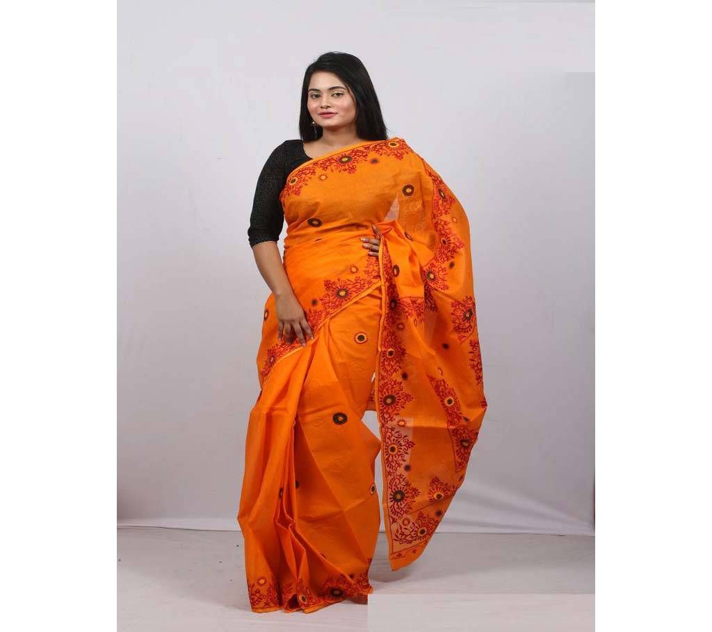 Hand Embroidery Saree - Orange Red