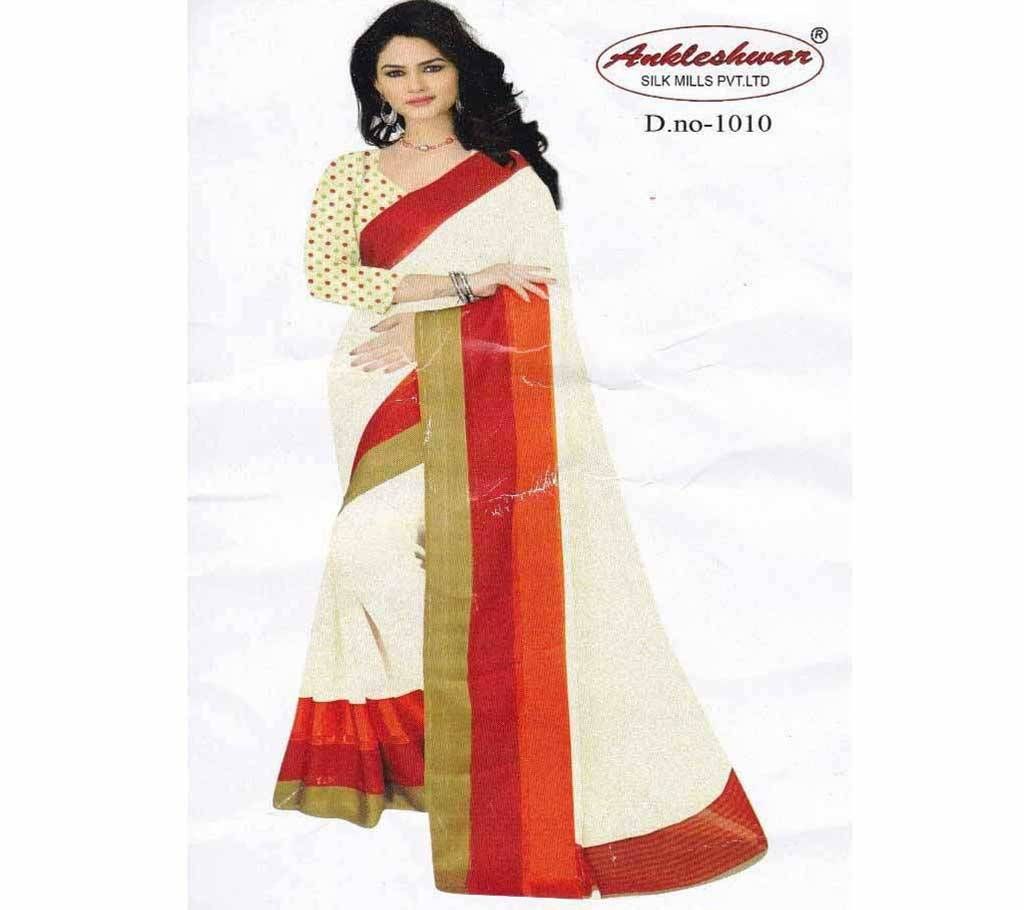 White Printed Indian Georgette Silk Sharee