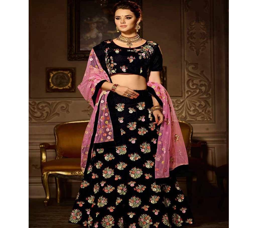Unstitched FASHIONABLE black COLOR  DESIGNER with embroidery LEHENGA CHOLI surbhi 034