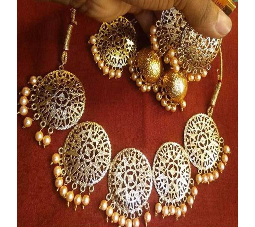 Kundan Multi Gold Necklace Earring