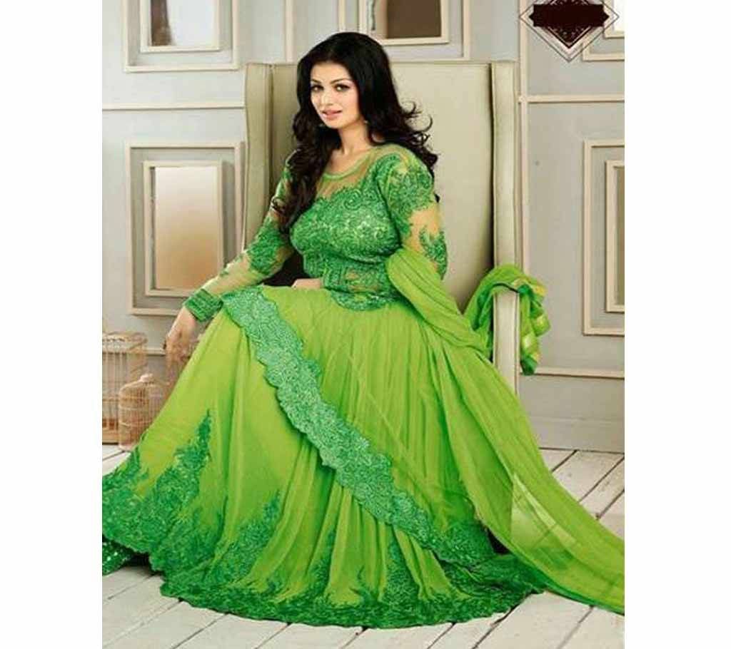 Unstitched Parrot Neck Floor Length Anarkali Suit