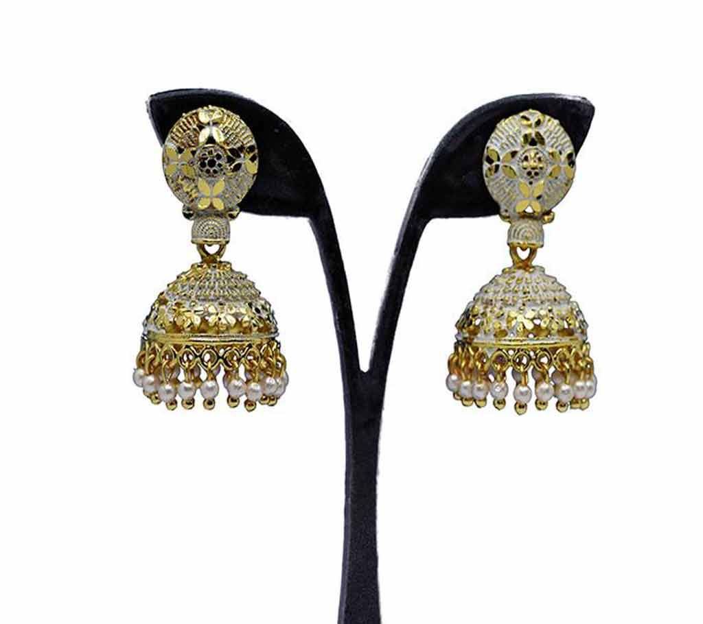Gold Plated Golden an White Alloy Earring for Women