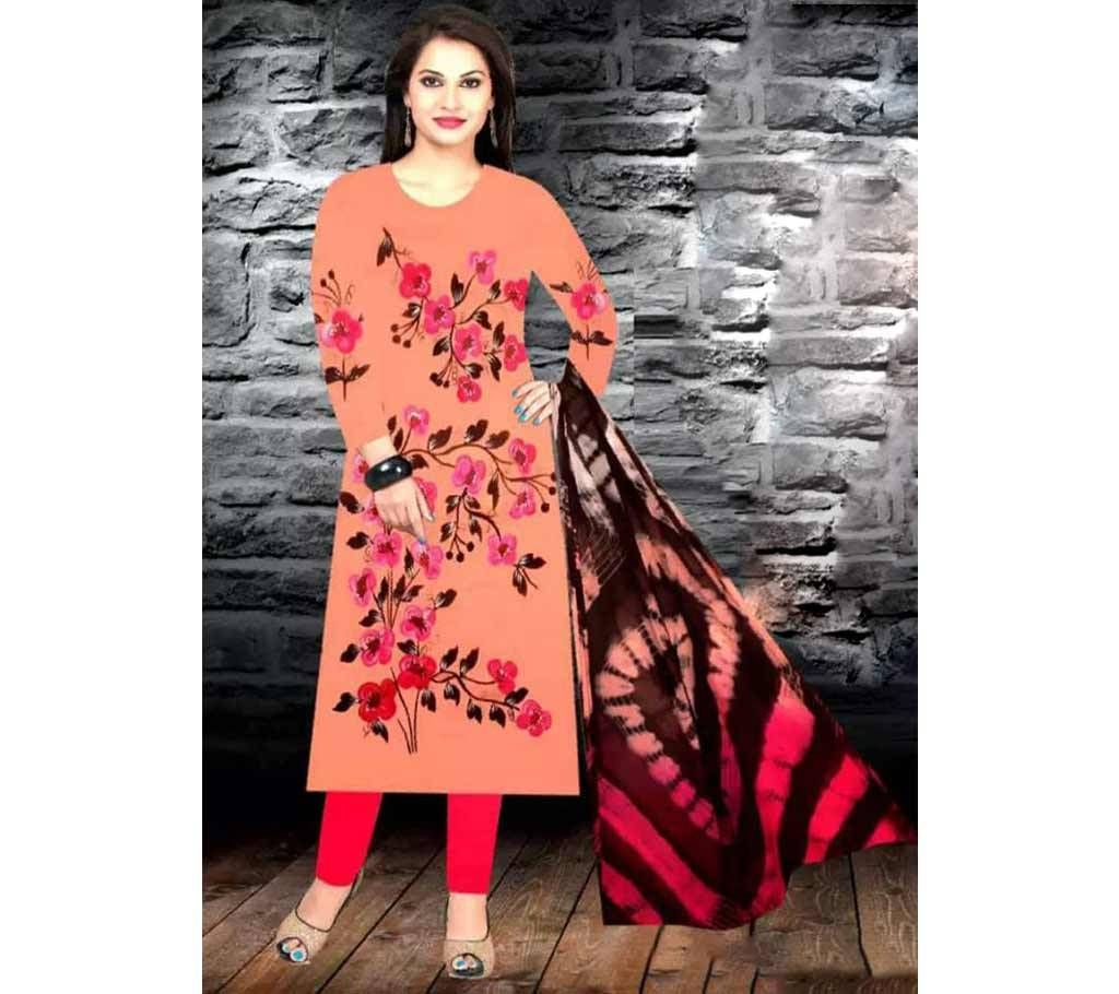 Unstitched Light Orange Printed Shalwar Kameez