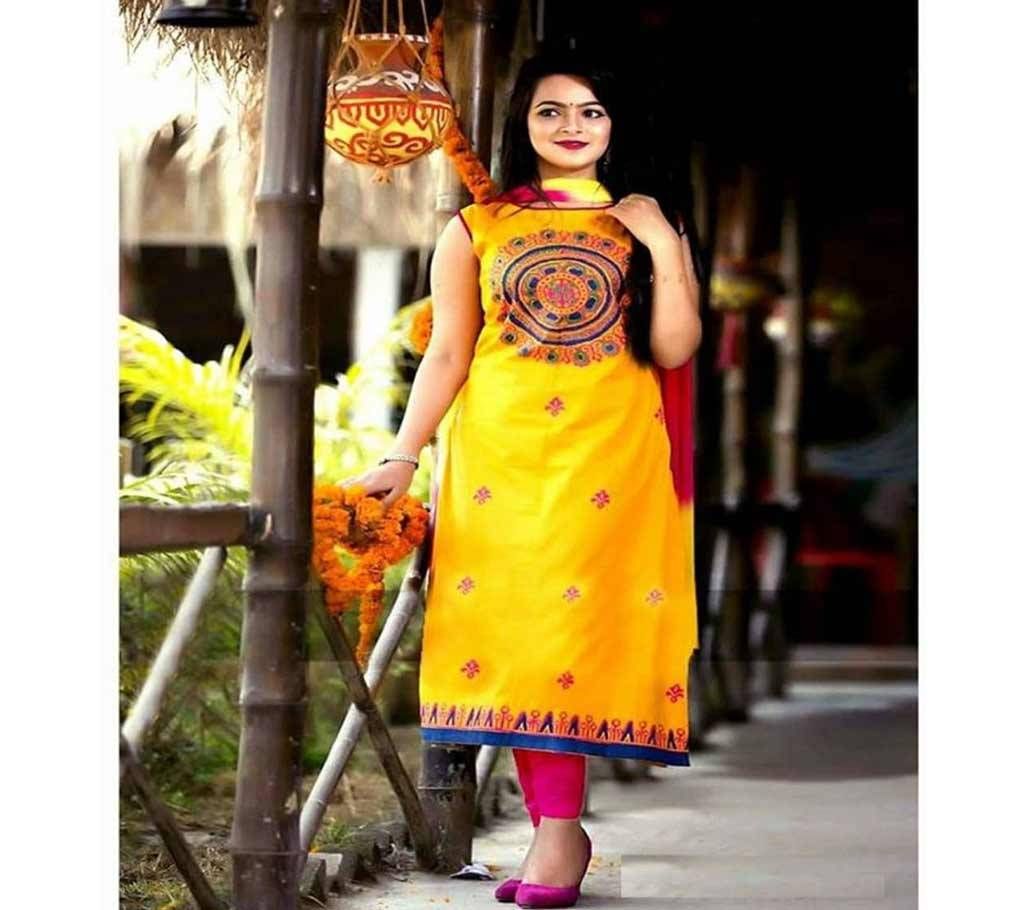 Unstitched block printed Rajdhani voyel cotton Salwar Kameez St block-602