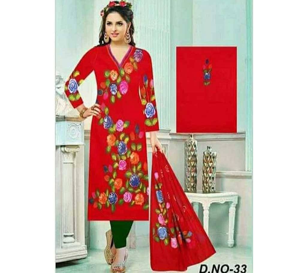 Un-stitched Rajdhani Voyel Cotton Hand print Salwar kameez St block-924 - Copy
