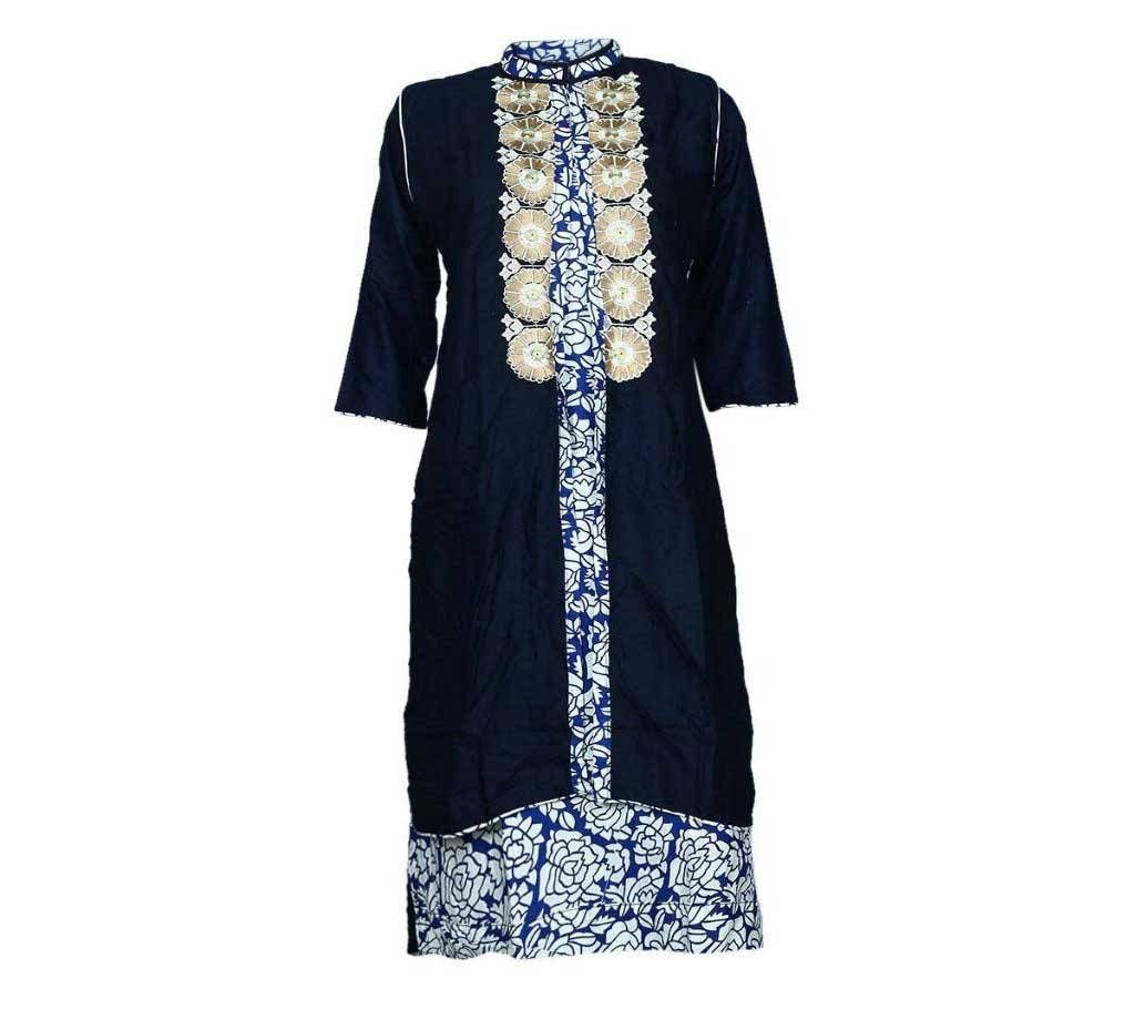 Navy Blue and white Linen Kurti (One Pcs) For Women