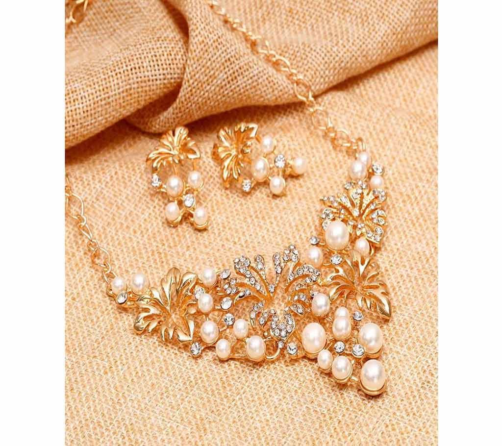 Fashion Charm Wedding Imitation Pearl Jewelry Sets Crystal Choker Necklace Earrings Jewelry Set for Women