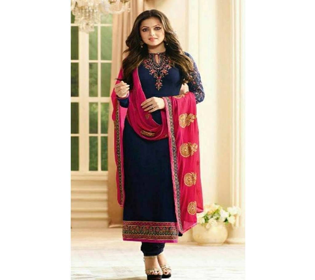 Semi Stitched Georgette With Embroidery Three Piece 