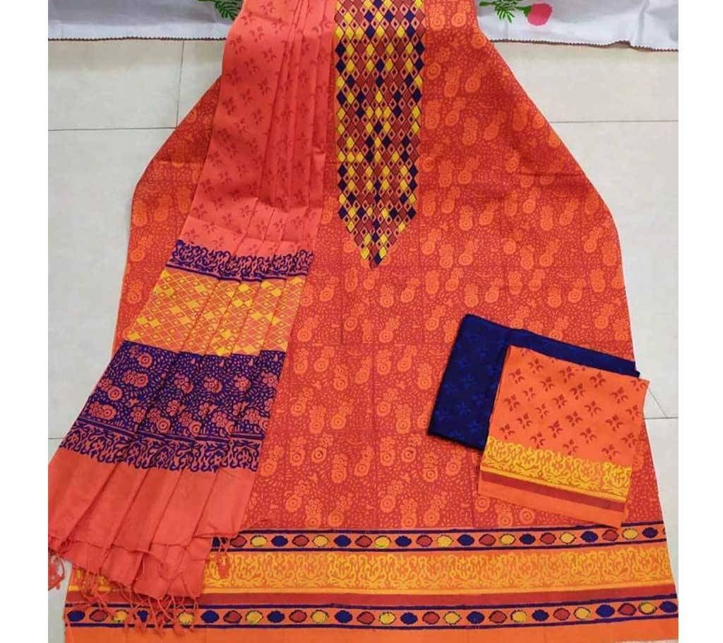 Unstitched Block Printed Cotton Three Piece c