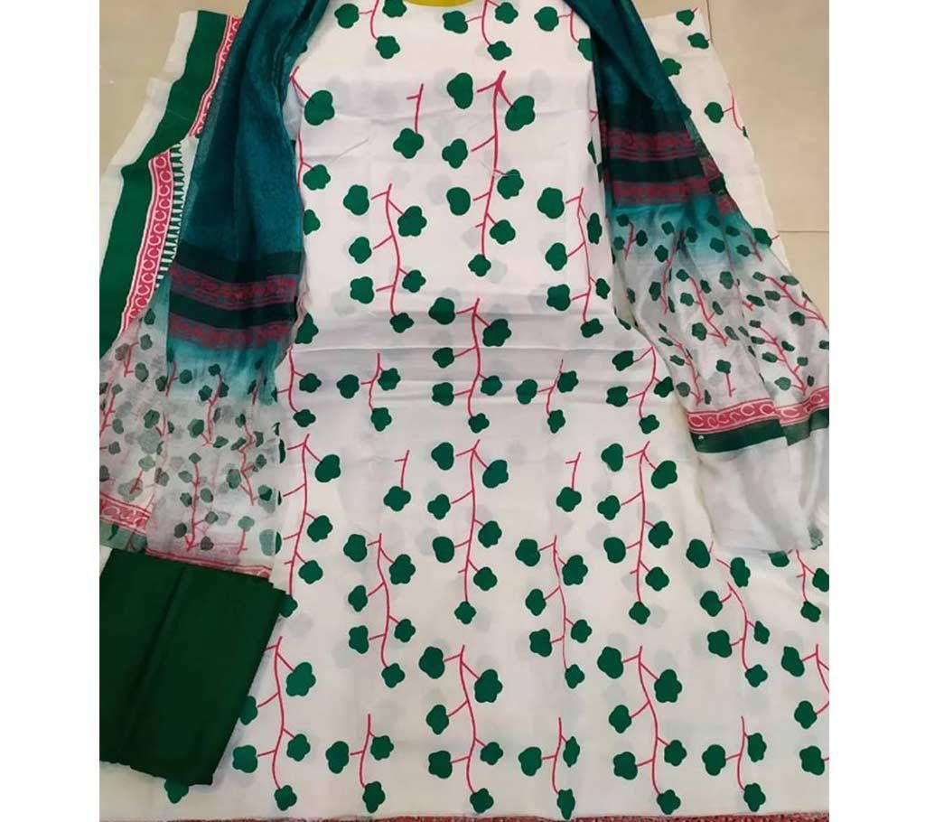 Unstitched Coton With Skin Print Three Piece 