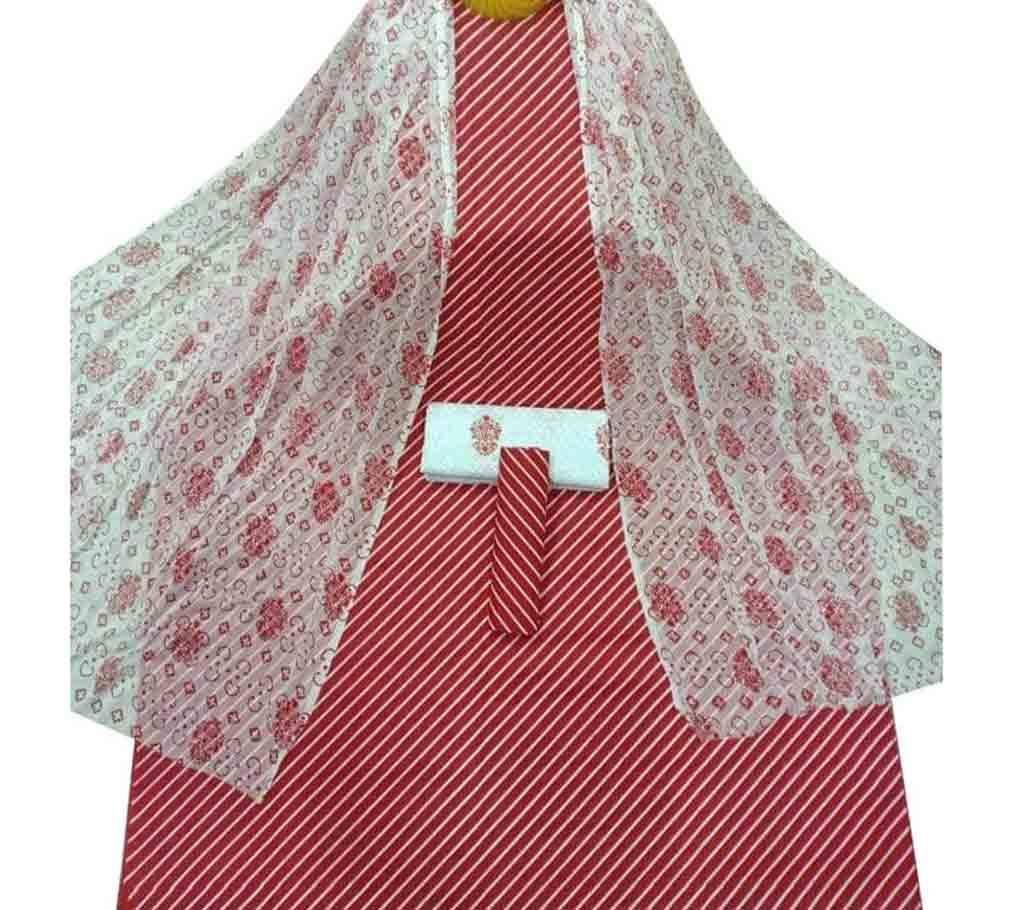 Unstiched Red Skin Printed Cotton 3 pieces 