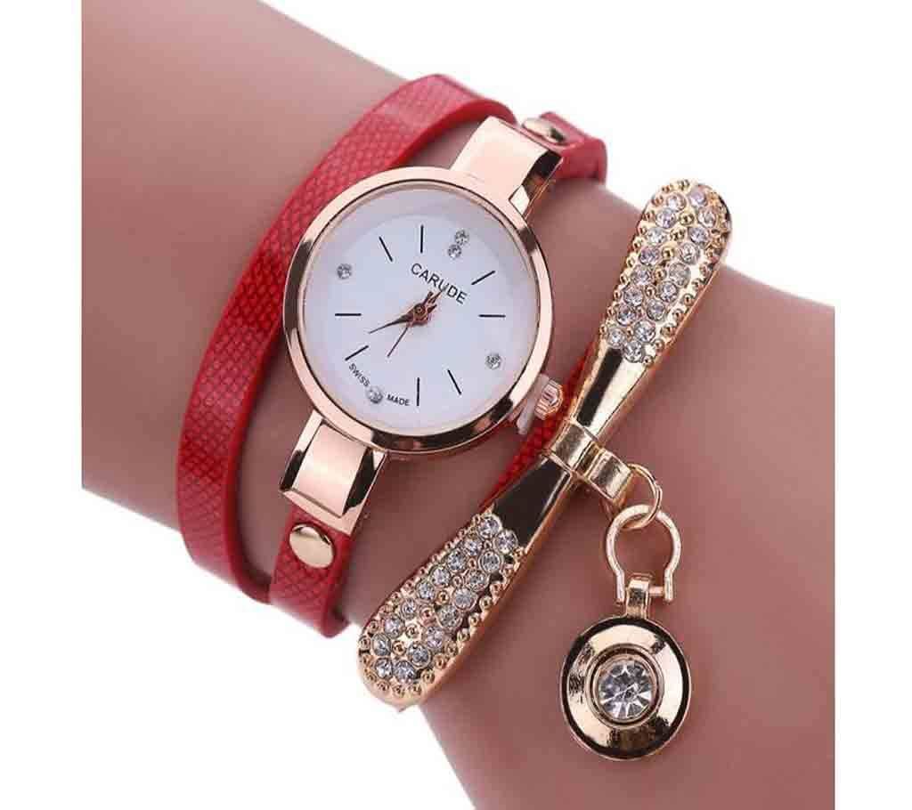 Ladies Bracelet Watch Stone Work-Red