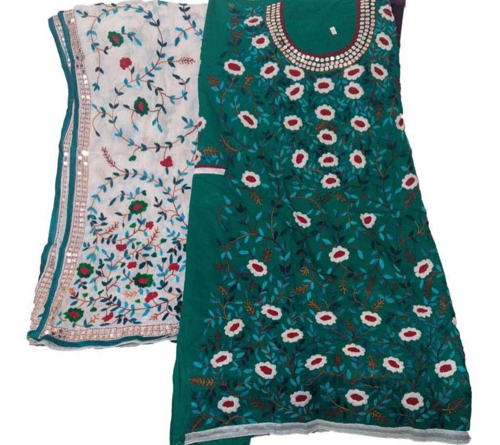 Unstitched Pesta Cotton Phulkari Handset Dollar Work-2 Piece