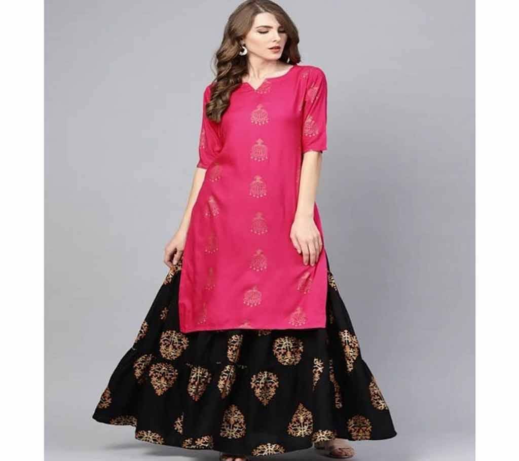Unstitched Cotton 2Pcs-Pink & Black