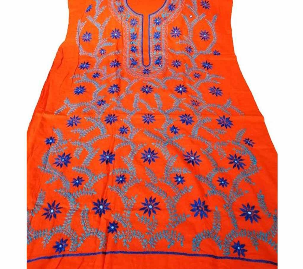 Unstitched Cotton Single Kamiz Kurti - Orange 