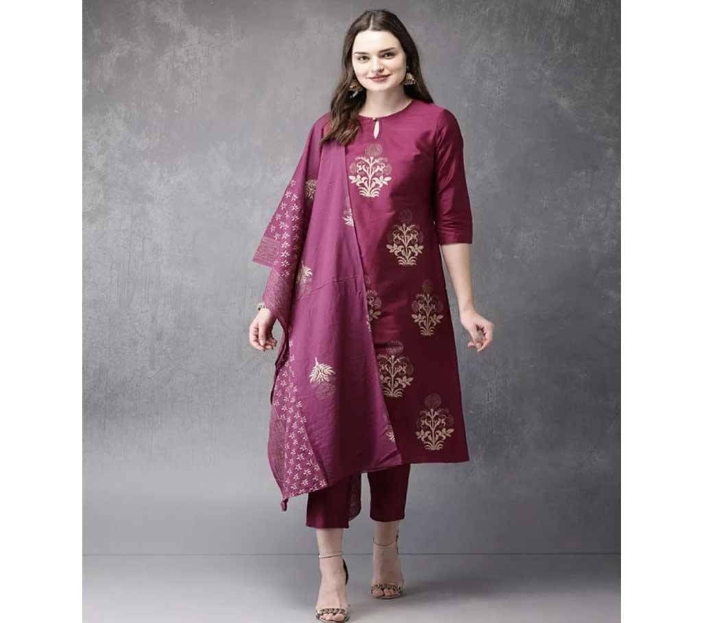 Cotton Un-Stitched Salwar Kameez for Women- Maroon 