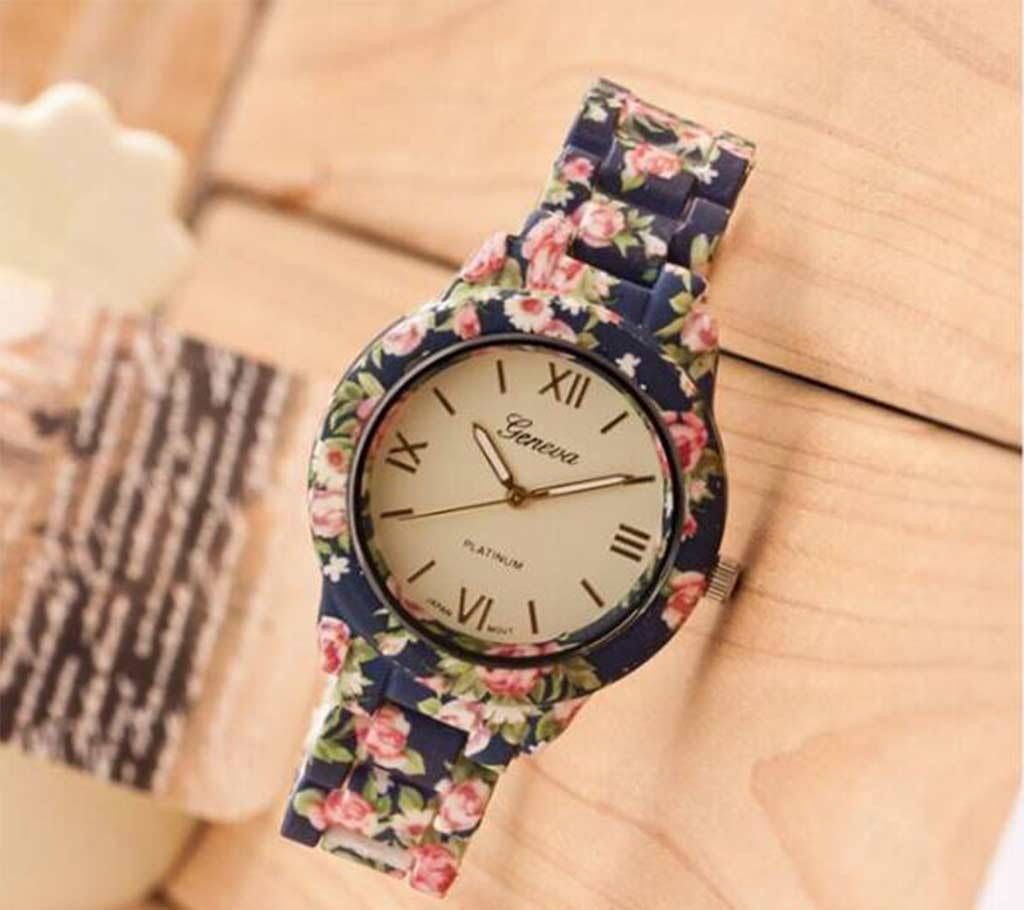 Flower print Geneva Ladies Wristwatch
