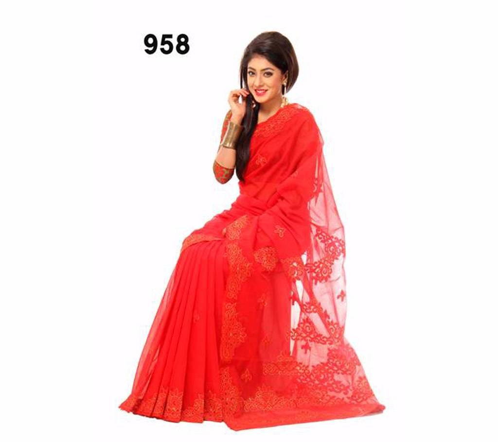 Pure Muslin Silk Saree with Hand Embroidery & Cutwork Applique