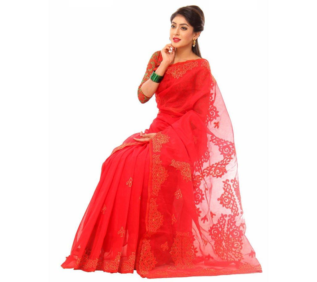 Muslin Silk Applique Embroidery Saree 