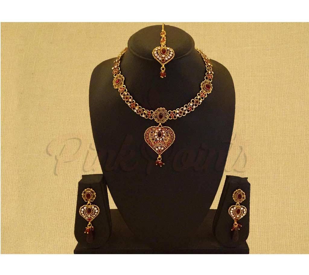Heart Shape Base Flowery Necklace Set (by Pink Point - NS-3634-60)