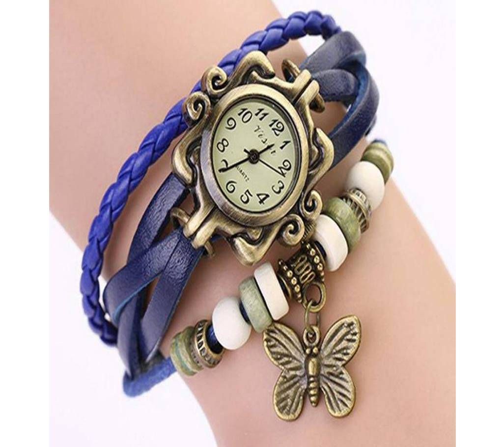 Leather Butterfly Watch for Women- Blue