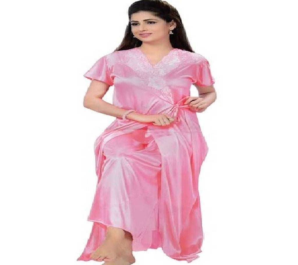 Salmon Silk Night Dress for Women- Pink